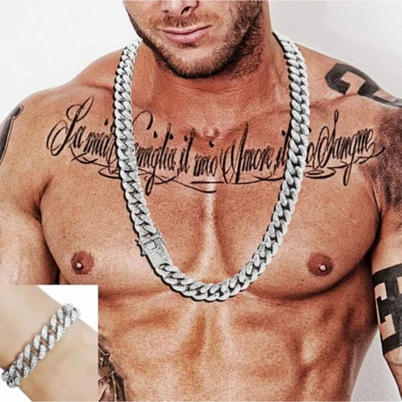 New Cuban Chains 18K white gold Plated Iced-Out Necklace - Picture 6 of 8